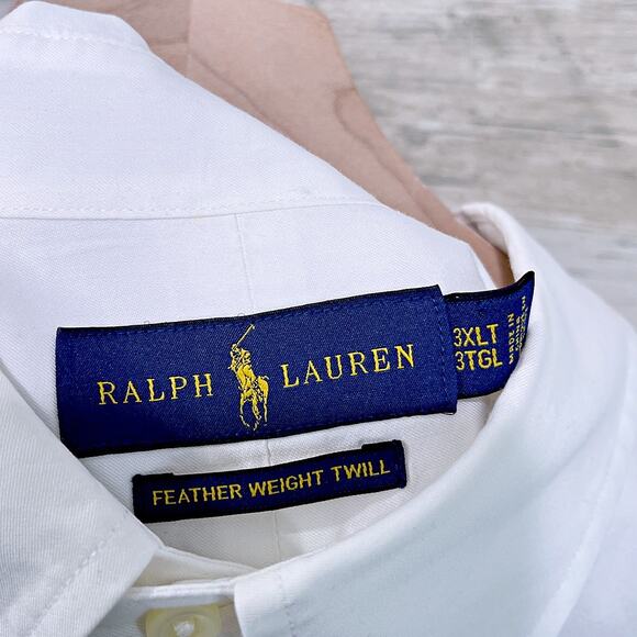 Ralph Lauren Feather Weight Twill Shirt White Cotton Preppy Mens 3XLT XXXL Tall - Picture 6 of 8